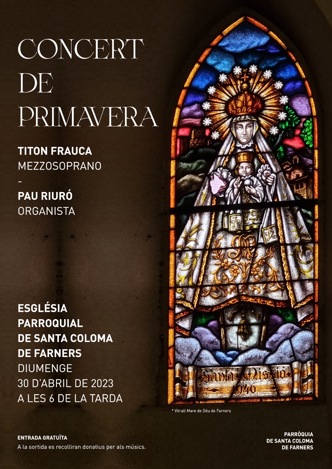 Concert de Primavera, amb titon Frauca mezzosoprano i Pau Riuró, organista